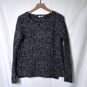 Gap Womens Marled Knit Cotton Scoop Neck Pullover Sweater Size M Black White